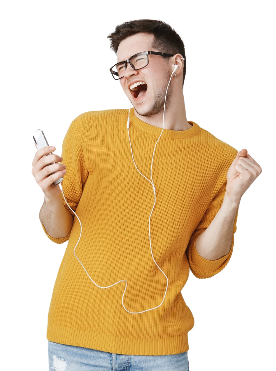 foto de um homem ouvindo música com fone de ouvido